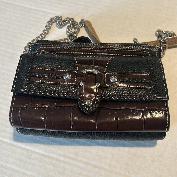 Brighton Black Brown Croc Embossed Leather Small Crossbody Organizer Wallet - Picture 10 of 11